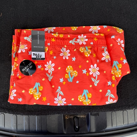 Orange Floral Men's Swim Trunks #148 - Picture 1 of 3